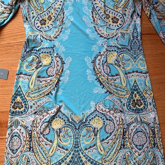 London Times Printed Jersey 3/4 Sleeve Shift Dress - Picture 7 of 7